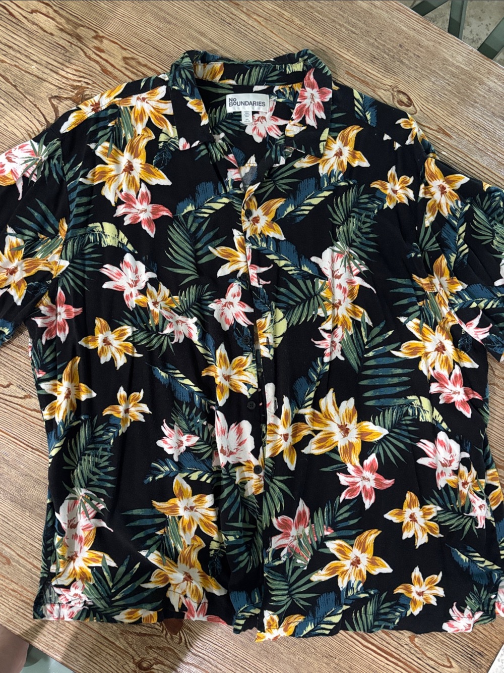 No Boundaries Black Tropical Floral Camp Shirt